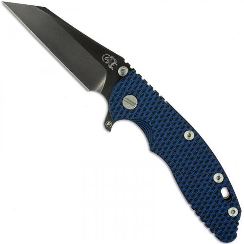 Hinderer Knives FATTY XM-18 3.5 Inch Knife - Gen 6 Wharncliffe - Stonewash Black DLC - Tri Way Pivot - Blue / Black G-10