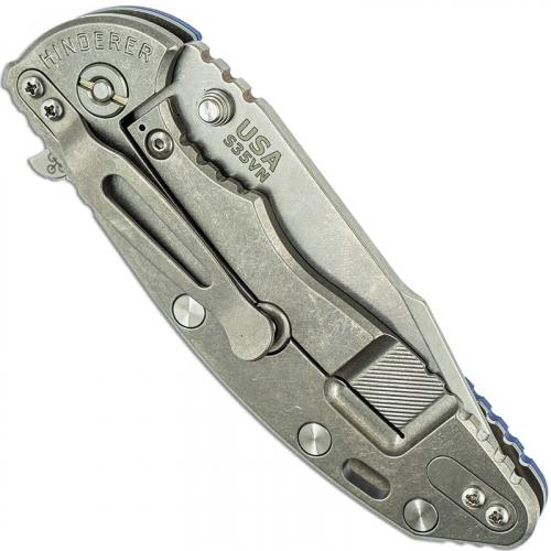 Hinderer Knives XM-18 3.5 Inch Knife - Gen 6 Harpoon Spanto - Stonewash - Tri Way Pivot - Blue G-10