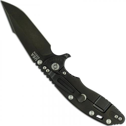 Hinderer Knives XM-18 3.5 Inch Knife - Gen 6 Harpoon Spanto - Stonewash Black DLC - Tri Way Pivot - Black G-10