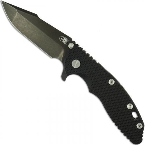 Hinderer Knives XM-18 3.5 Inch Knife - Gen 6 Harpoon Spanto - Stonewash Black DLC - Tri Way Pivot - Black G-10