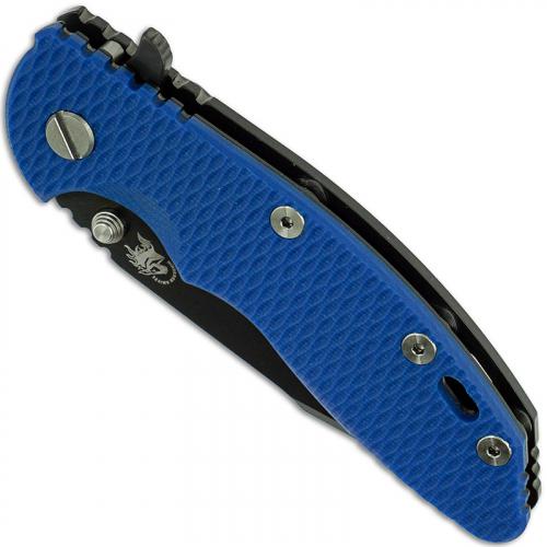 Hinderer Knives XM-18 3.5 Inch Knife - Gen 6 Harpoon Spanto - Stonewash Black DLC - Tri Way Pivot - Blue G-10