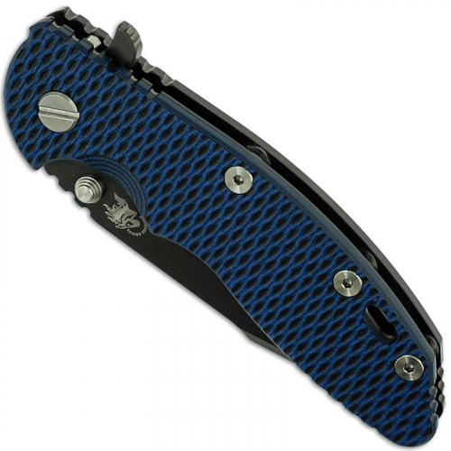 Hinderer Knives XM-18 3.5 Inch Knife - Gen 6 Harpoon Spanto - Stonewash Black DLC - Tri Way Pivot - Blue / Black G-10