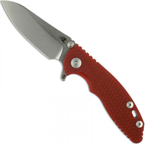 Hinderer Knives SKINNY XM-18 3 Inch Knife - Sheepsfoot - Stonewash - Tri Way Pivot - Red G-10