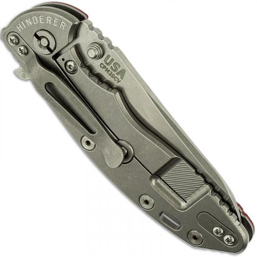 Hinderer Knives SKINNY XM-18 3.5 Inch Knife - Sheepsfoot - Stonewash - Tri Way Pivot - Red G-10