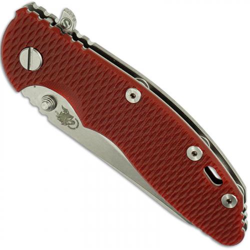 Hinderer Knives SKINNY XM-18 3.5 Inch Knife - Sheepsfoot - Stonewash - Tri Way Pivot - Red G-10