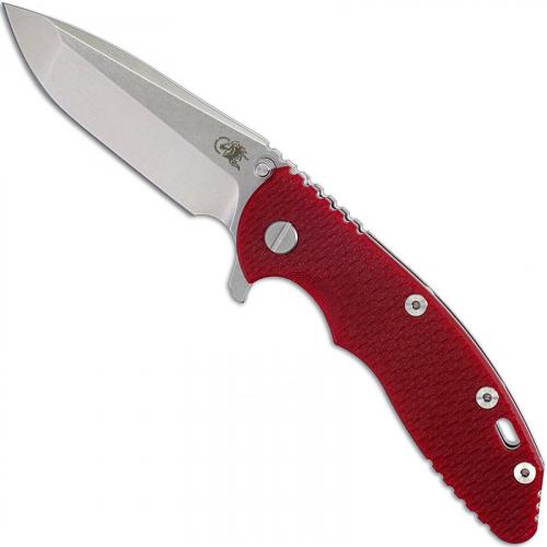 Hinderer Knives Gen 6 XM-18 3.5 Inch Knife - Spanto - Stonewash - Tri Way Pivot - Red G-10