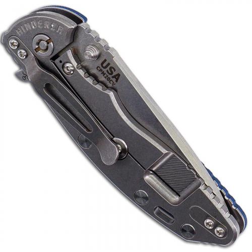 Hinderer Knives Gen 6 XM-18 3.5 Inch Knife - Spear Point - Stonewash Finish - Tri Way Pivot - Blue / Black G-10