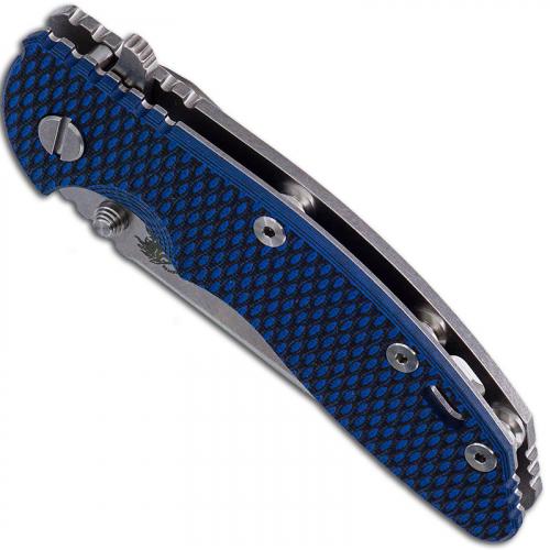 Hinderer Knives Gen 6 XM-18 3.5 Inch Knife - Spear Point - Stonewash Finish - Tri Way Pivot - Blue / Black G-10