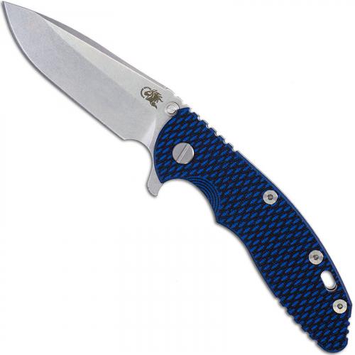 Hinderer Knives Gen 6 XM-18 3.5 Inch Knife - Spear Point - Stonewash Finish - Tri Way Pivot - Blue / Black G-10