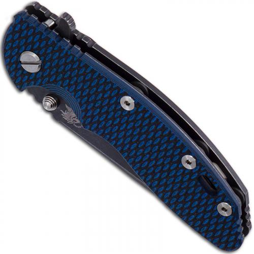 Hinderer Knives Gen 6 XM-18 3.5 Inch Knife - Spear Point - Battle Black DLC - Tri Way Pivot - Blue / Black G-10