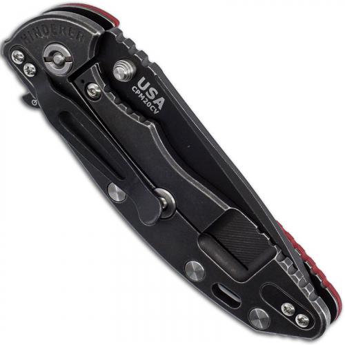 Hinderer Knives Gen 6 XM-18 3.5 Inch Knife - Spear Point - Battle Black DLC - Tri Way Pivot - Red G-10