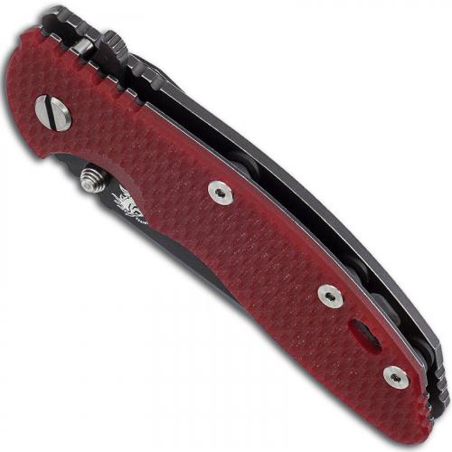 Hinderer Knives Gen 6 XM-18 3.5 Inch Knife - Spear Point - Battle Black DLC - Tri Way Pivot - Red G-10