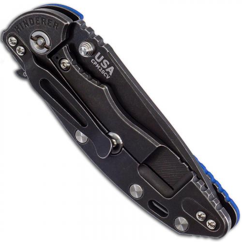 Hinderer Knives Gen 6 XM-18 3.5 Inch Knife - Spear Point - Battle Black DLC - Tri Way Pivot - Blue G-10