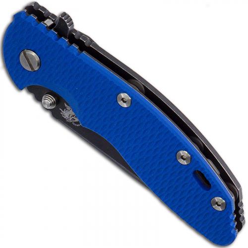 Hinderer Knives Gen 6 XM-18 3.5 Inch Knife - Spear Point - Battle Black DLC - Tri Way Pivot - Blue G-10