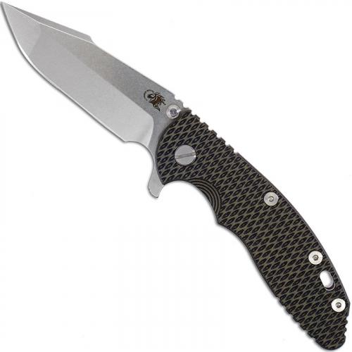 Hinderer Knives XM-18 3.5 Inch Knife - Harpoon Spanto - Stonewash Finish - Tri Way Pivot - OD Green / Black G-10