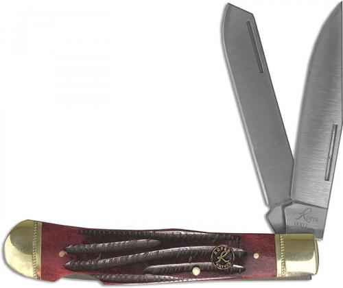 Roper Double Lock Trapper Knife Traditional Pocket Knife Jigged Red Bone Handle RP0004CRB