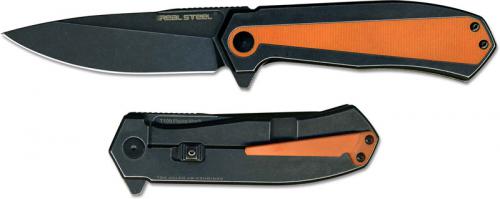 Real Steel 7822 T109 Ostap Hel Flying Shark Flipper Knife Black Stonewash and Orange G10