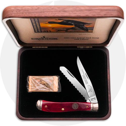 Schrade Duck Stamp Trapper DS16 Commemorative Knife - Smooth Red Bone - Discontinued - BNIB