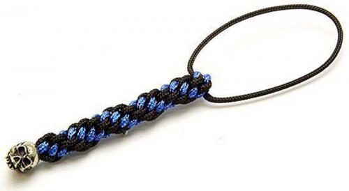 Schmuckatelli Mini Lanyard - Joe Pewter Bead - Pewter Finish - Black and Blue Cord - 4.B-JPMLBB