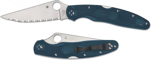 Spyderco Police 4 Lightweight K390 - C07FS4K390 - Serrated K390 Drop Point - Blue FRN - Lock Back