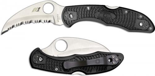 Spyderco C106SBK2 Tasman Salt 2 Rust Proof Serrated Hawkbill Blade Black FRN Lockback Folding Knife