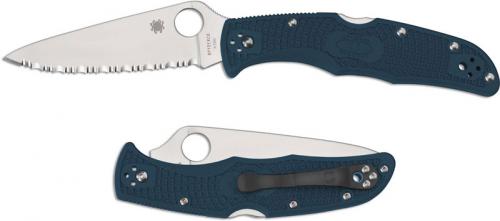 Spyderco Endura 4 Lightweight K390 - C10FSK390 - Serrated K390 Drop Point - Blue FRN - Lock Back