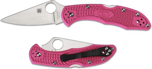 Spyderco Delica 4 Lightweight Knife - C11FPPNS30V - Satin S30V Drop Point - Pink FRN - Lock Back