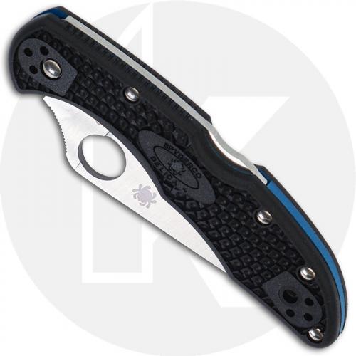 Spyderco Delica 4 Lightweight - C11FPSBKBL - Thin Blue Line - Part Serrated - Black / Blue FRN