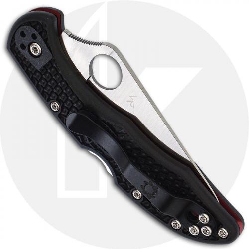 Spyderco Delica 4 Lightweight - C11FPSBKRD - Thin Red Line - Part Serrated - Black / Red FRN