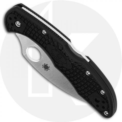 Spyderco C11FSWCBK Delica 4 Wharncliffe Knife, 2.87 Inch Serrated Wharncliffe Blade, Black FRN Handle