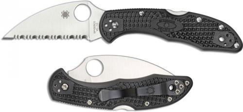 Spyderco C11FSWCBK Delica 4 Wharncliffe Knife, 2.87 Inch Serrated Wharncliffe Blade, Black FRN Handle