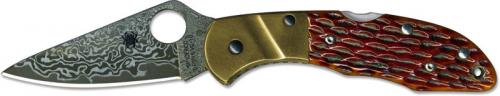 Spyderco Delica C11JBOP - 2011 Sprint Run - VG10 Damascus - Jigged Honey Bone and Gold Ti - Discontinued Item - Serial # - BNIB - Japan Made