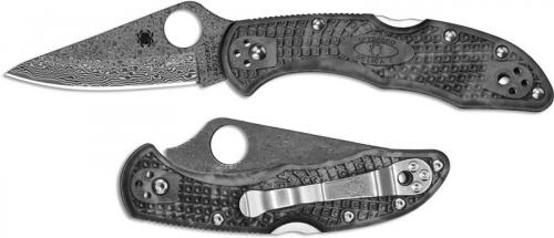Spyderco Delica 4 Knife C11ZPGYD - Saber Ground Damascus - Gray Black Zome FRN