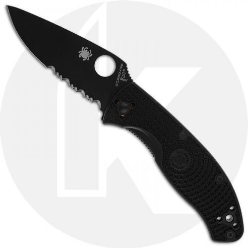 Spyderco Tenacious Lightweight C122PSBBK - Value Folder - Part Serrated Black Blade - Liner Lock - Black FRN