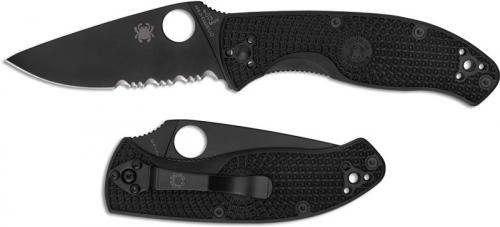 Spyderco Tenacious Lightweight C122PSBBK - Value Folder - Part Serrated Black Blade - Liner Lock - Black FRN