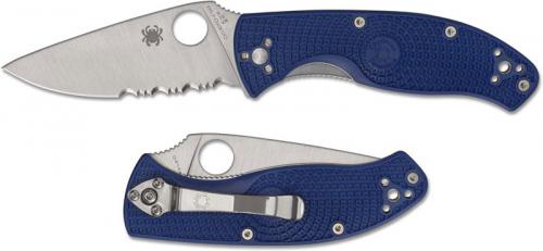 Spyderco Tenacious Lightweight Knife - C122PSBL - Part Serrated Satin S35VN Drop Point - Blue FRN - Liner Lock