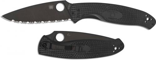 Spyderco Resilience Lightweight - C142SBBK - Value Folder - Black Serrated - Black FRN - Liner Lock Folding Knife