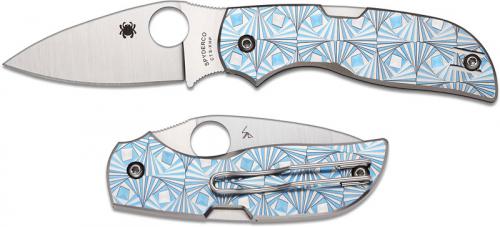 Spyderco C152STIBLP Chaparral Knife EDC Leaf Blade Blue Stepped Titanium Lockback Folder