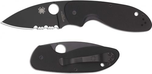 Spyderco C216GPSBBK Efficient Knife 2.98 Inch Part Serrated Black Drop Point, Black G10 Handle