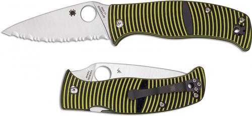 Spyderco C217GS Caribbean Rust Proof Serrated Leaf Blade Yellow and Black G10 Compression Lock Folder