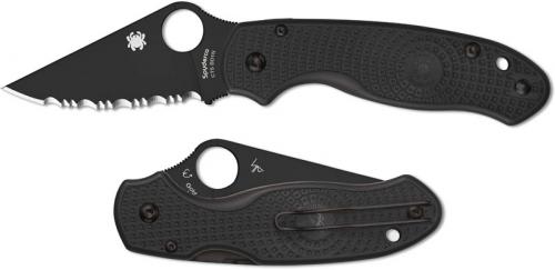 Spyderco Para 3 Lightweight Knife C223SBBK - Serrated Black Blade - Black FRN Handle - Compression Lock - USA Made