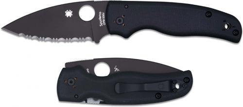 Spyderco Shaman Knife C229GSBK Serrated Black Blade, Black G10 Compression Lock Folder USA Made