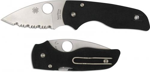 Spyderco Lil Native C230GS Knife - Serrated S30V Leaf - Black G10