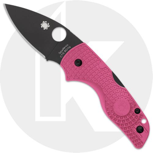 Spyderco Lil Native Lightweight C230PPNBK Knife - DLC CTS BD1N Leaf - Pink FRN - USA Made