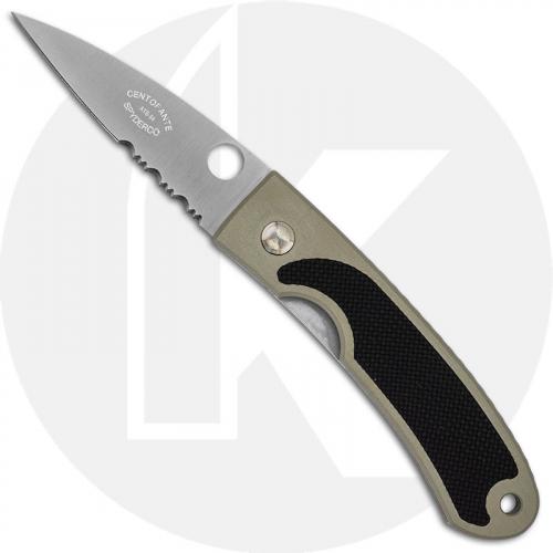 Spyderco Centofante C25PSBK - Gen 1 - Part Serrated ATS-34 Wharncliffe - Gray Aluminum with Black Rubber - Discontinued Item - BNIB