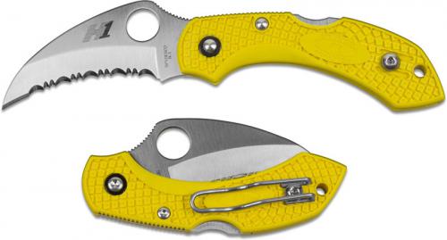 Spyderco C28SYL2HB Dragonfly 2 Salt Hawkbill Knife Serrated Rust Free Blade Yellow FRN Handle