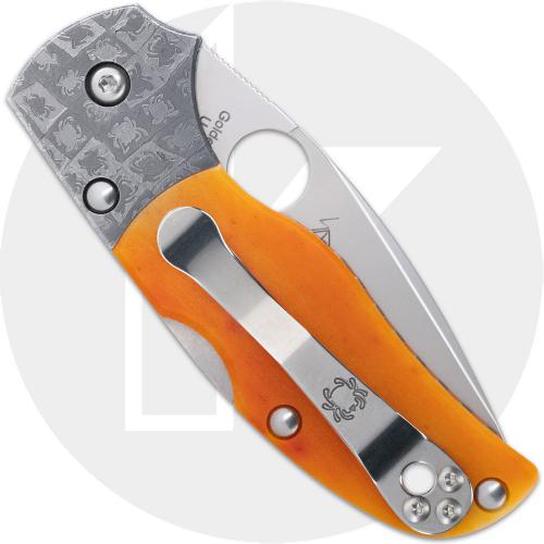 Spyderco Native 5 C41BA50TH 50th Anniversary Knife - Sprint Run - CPM S90V Leaf - Amber Bone with Mosaic Damascus Bolsters
