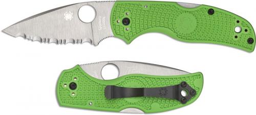 Spyderco Native 5 Salt C41SGR5 - LC200N - Serrated - Green FRN - Back Lock - USA Made