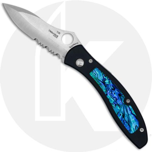 Spyderco Vesuvius C66PSBKI - Part Serrated ATS-34 Drop Point - Black FRN with Blue Shell Inlay - Discontinued Item - Serial Numbered - BNIB - 2001