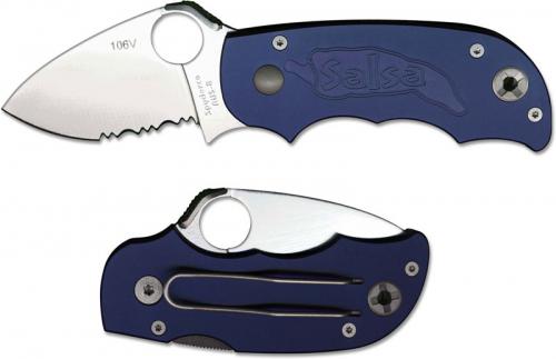 Spyderco Salsa Knife - C71BLPS - Part Serrated - Blue Aluminum Handle - Discontinued Item - Serial # - BNIB - Circa 2002